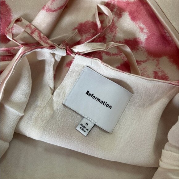 NEW Reformation Anaiis Long Silk Dress Cameo Rose Pink Cream Floral | size US 6 - Picture 9 of 12